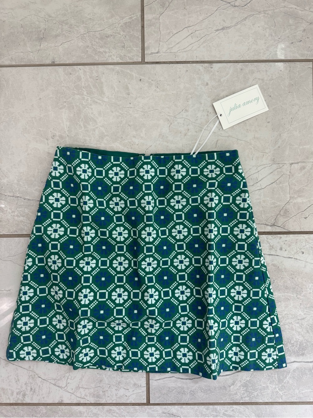 Julia Amory Green Patterned Mini Skirt